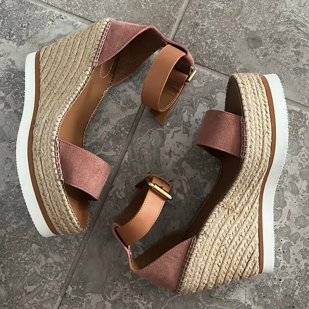See by Chloé Glyn Calf Leather Espadrille Platform Wedge Sandals, New, Size 42 - Picture 6 of 13